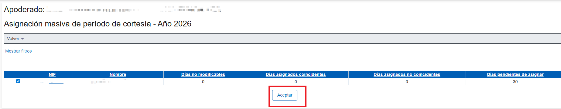 Validar d&iacute;as seleccionados
